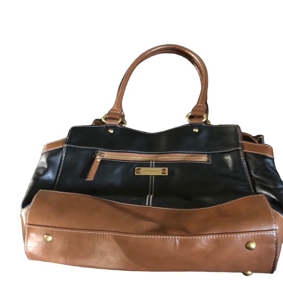 Tignanello Leather Two Tone Shoulder Bag Brown Black Double Handle Zip Pocket - Picture 2 of 8